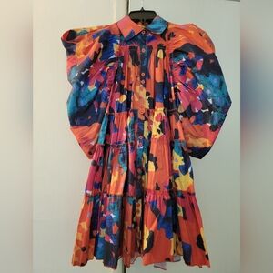 Multicolor Pleated Puff Sleeve dress *New without tag